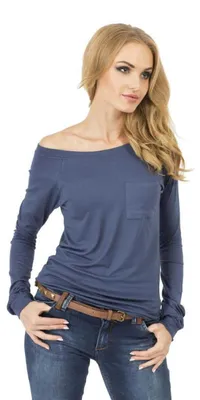 Produktbild von Damen Longshirt langarm T-Shirt mit Brusttasche ; Grafit/XL/XXL 42/44