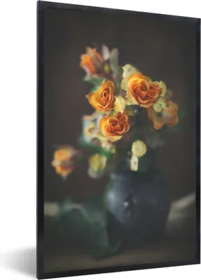 Produktbild von MuchoWow® MuchoWow® Gerahmtes Poster Rosen - Orange - Blumen 40x60 cm - Poster mit zchwarzem Bilderrahmen - Papierdruck - Wandbilder