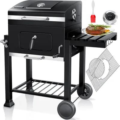 Immagine prodotto di KESSER® Grill Carrello per barbecue XXL Barbecue a carbonella con coperchio, ruote, maniglia in acciaio inox, griglia e termometro Barbecue a carbonella Carrello grande Barbecue a carbonella Barbecue da campeggio, terrazza, giardino