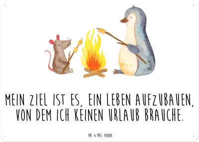 Produktbild von Mr. & Mrs. Panda Blechschild Pinguin Lagerfeuer DIN A3 - Weiß - Geschenk, Büro, Türschild, Schild, Maus, tafel, Job, wandtafel, Retro, Arbeit, Feuer, Wandbild