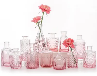 Produktbild von Solidchoice – Set mit 12 Mini-Glasvasen in Rosa