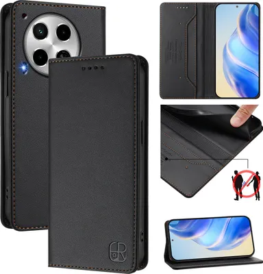 Produktbild von Lederhülle für Tecno Camon 30 4G/Camon 30 5G Hülle Flip Brieftasche Kartenfächern Ständer Schutzhülle Schwarz