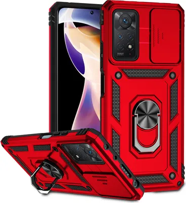 Image de Xiaomi Redmi Note 11 Pro/Note 11 Pro 5G étui double couche avec couvercle coulissant pour appareil photo et anneau de support rouge