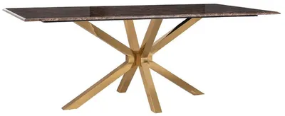 Produktbild von Casa Padrino Luxus Esstisch Braun / Gold 200 x 100 x H. 77 cm - Rechteckiger Esszimmertisch mit Kunstmarmor Tischplatte und Edelstahl Beinen - Luxus Esszimmer Möbel