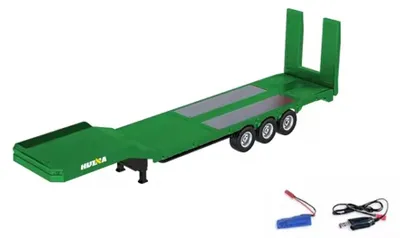 Zdjęcie produktu dla Samochód budowlany RC z przyczepą - skala 1:18 - sterowanie zdalne - 12+ kanałów - bateria litowa - bateria w zestawie - zielona przyczepa