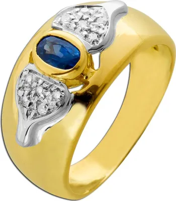 Produktbild von Saphirring Gelbgold 18k 750 blauer Saphir 0.30ct Diamanten 0.10ct 17