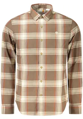 Image de Chemise à manches longues Homme Marron à carreaux - Coupe regular avec col italien