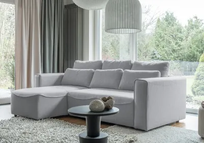 Image de MIUFORM Homely Tommy - Canapé d'angle avec fonction lit et coffre de rangement Canapé avec chaise longue réversible - 247x168cm - Gris clair - Canapé-lit Canapé