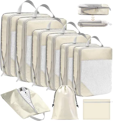 Image de Ensemble de sacs de voyage compressibles, 9 pièces, organisateur de valise, avec fermeture éclair, idéal pour les voyages