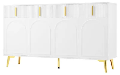 Image de Buffet blanc design flûté 4 portes et 4 tiroirs avec pieds dorés
