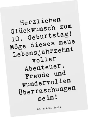 Produktbild von Mr. & Mrs. Panda Postkarte Spruch 10. Geburtstag - Weiß - Geschenk, Geburtstagsideen, neues Lebensjahrzehnt, Party, Happy Birthday, Postkarten, Grußkarte, Ansichtskarten