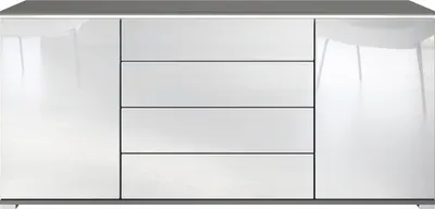 Produktbild von Vladon Sideboard Faro V2 - Kommode mit 2 Türen & 4 Schubladen, Schrank mit LED Lichtleiste, Anthrazit matt / Weiß Hochglanz (166,5 x 75,5 x 35)
