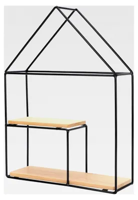 Produktbild von Wandregal aus Eisen und Holz im nordischen Stil für Wohnzimmer und Bad mit rostfreier Wandhalterung und Schraubbefestigung, dekoratives Aufbewahrungskörbchen