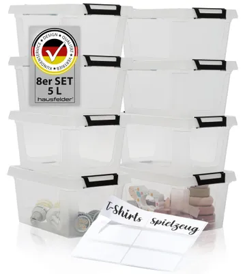 Produktbild von Ordnungsboxen mit Deckel und Verschlussclips, 5 l, 8 Stück