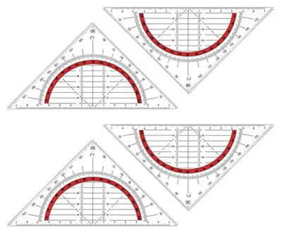 Productafbeelding van Set van 4 transparante geodriehoeken van kunststof, 16 cm