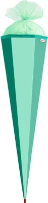 Produktbild von Bastel-Schultüte groß mint - 85 cm 6-eckig - extra stabil durch Rot(h)-Spitze mit farbigem Tüll-Verschluss