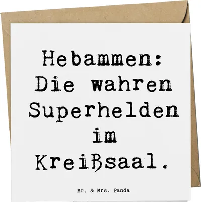 Produktbild von Mr. & Mrs. Panda Deluxe Karte Spruch Hebamme Superhelden - Weiß - Geschenk, Glückwunschkarte, Hausgeburt, faltkarte, Beruf, anlasskarte, Fachkraft, zugewandt, Klappkarte