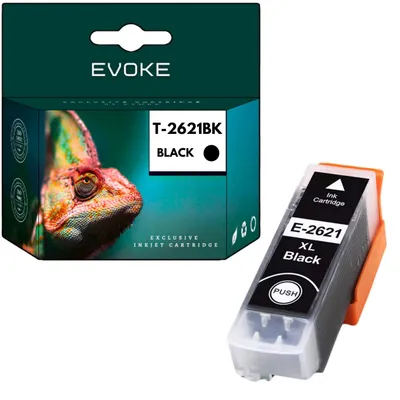 Productafbeelding van Evoke compatibele inkt voor Epson T2621 2621 C13T26214010, zwart, 22 ml, geschikt voor 900 pagina's, voor de modellen Expression Premium XP-510, XP-520, XP-600, XP-605, XP-610, XP-615, XP-620, XP-625, XP-700, XP-710, XP-720, XP-800, XP-810, XP-820