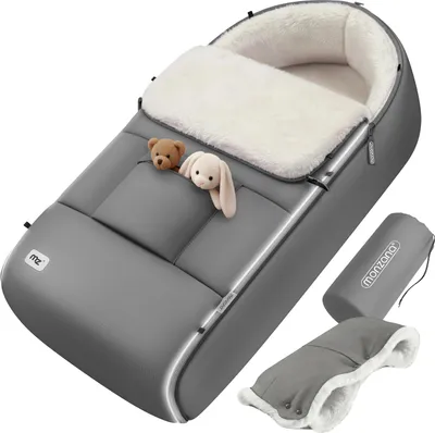Produktbild von MONZANA® Fußsack für Kinderwagen Baby Winter mit Handwärmer Reflektoren Reißverschluss Buggy Waschbar Babyschale Schlafsack Kuschelig Grau