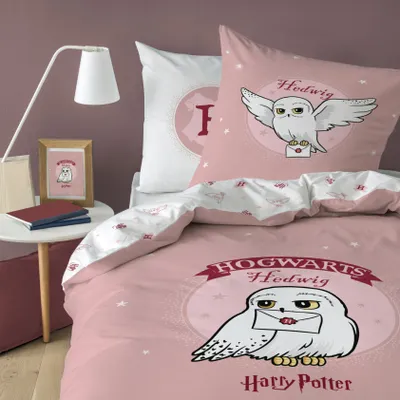 Produktbild von Bettwäsche Biber/Flanell Harry Potter Eule Hedwig in Rosa 135x200 + 80x80 cm