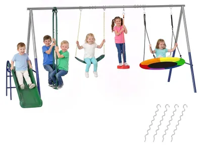 Produktbild von AIYAPLAY Schaukelgestell 5 in 1 höhenverstellbar Kinderschaukel Set mit Rutsche