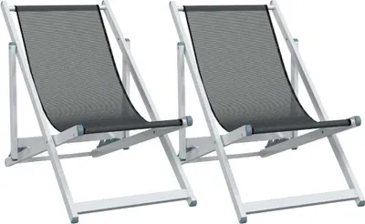 Image de Chaises de plage pliantes lot de 2 gris aluminium et textilène
