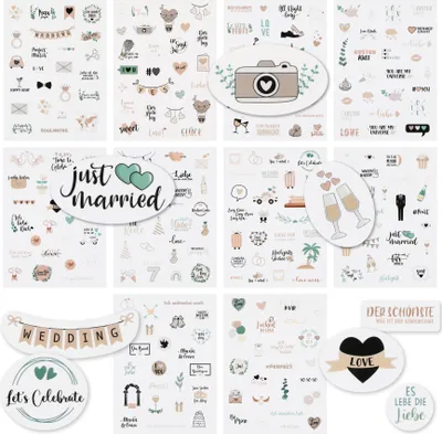 Produktbild von CraftWerk Hochzeit Sticker Gästebuch 250 Stk. - Aufkleber für Fotoalbum und Scrapbook - Hochzeitssticker als Deko mit Herz und Liebe