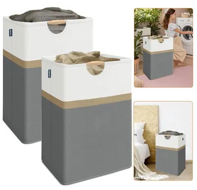 Immagine prodotto di Set di 2 cesti per la biancheria pieghevoli, capacità 80 litri, colore grigio scuro