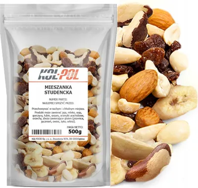 Zdjęcie produktu dla MIESZANKA STUDENCKA 500g Orzechy bakalie naturalna przekąska jakość Kol-Pol