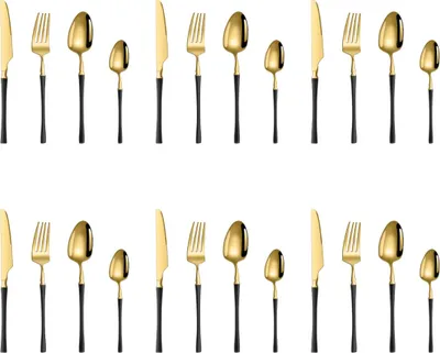 Produktbild von Silberbesteck-Set 16-teilig, Edelstahl 18/10, Mattgold Schwarz