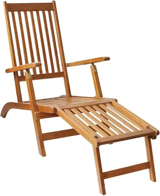 Imagen del producto de Silla de jardín con reposapiés, fabricada en madera de acacia maciza. Tumbona plegable con 5