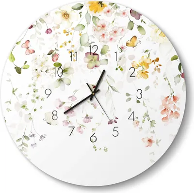 Produktbild von DEQORI Glasuhr Ø50 cm Zahlen 'Zarte Blütenpracht' Wanduhr Glas Uhr Design leise Küchenuhr