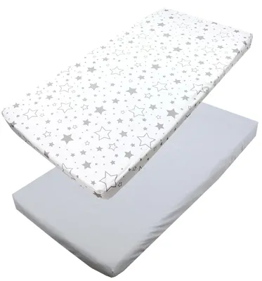 Produktbild von TupTam Baby Spannbettlaken Kinder Spannbetttuch für Babybett Kinderbett 2er Pack, Farbe: Sterne Grau / Weiß, Größe: 70 x 140 cm