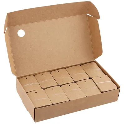 Produktbild von Preisetiketten Preisschilder Preisanhänger - 1000 Stück - 3,5 x 5 cm - Braun und Weiß - Mit Loch für Band