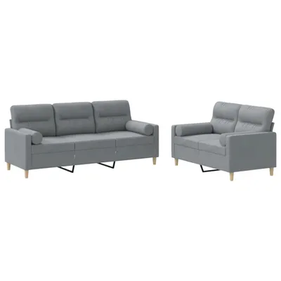 Image de vidaXL Ensemble de canapés 2 pièces avec coussins Tissu gris clair