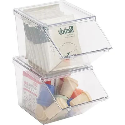 Produktbild von 2er Teebox transparent,Teebeutelbox Mit Staubhülle,stapelbar Teekiste Bietet Platz für Kapselkaffee, Snacks, Süßigkeiten, Kosmetika und Tassen