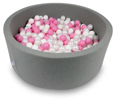 Image de Bassin de séchage 110x40cm gris avec 500 balles : blanc, nacre, rose poudré