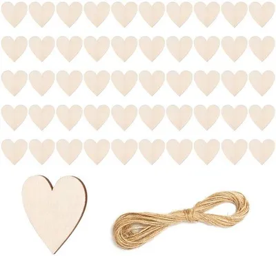Produktbild von Hochwertige Holzherzen 50er-Pack - Dekorative Herzen - Bastelset - Hochzeit - Geschenketiketten - Holz - Dekorationsherzen