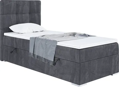 Produktbild von MEBLINI Boxspringbett mit Bettkasten - Gepolstert Einzelbett mit Matratze und Topper - Polsterbett mit Stauraum - Bett mit Kopfteil - Stauraumbett - KAI - 100x200 Links  - H4/Dunkelgrau Samt