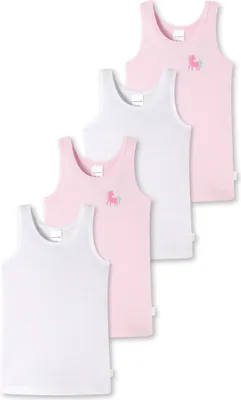 Produktbild von Schiesser 4er Pack Kids Girls Feinripp Organic Baumwolle Unterhemd / Top Mit tonalem Einfass an Hals und Arm, Herrlich bequeme Feinripp-Qualität, Aus reiner Baumwolle