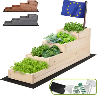 Produktbild von MODO24 Hochbeet Holz, Pflanzkasten, Massivholz, Kiefer, Kräuterbeet, Blumenkasten, Garten, Terrasse, 36x30x120 cm, Natur, ZP07