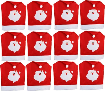 Produktbild von Novaliv 12er Set Stuhlhussen Weihnachten I Rot I Weihnachtsmann I Stuhlbezug Weihnachten Deko Weihnachtsmütze Stuhlüberzieher Bezug Stuhl