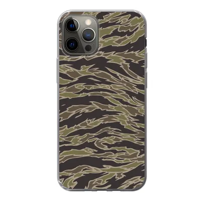 Produktbild von MuchoWow® Handyhülle Schutzhülle Hülle für iPhone 12 Pro Camouflage-Muster mit Streifen Silikon Softcase Handy Hülle - Abdeckung