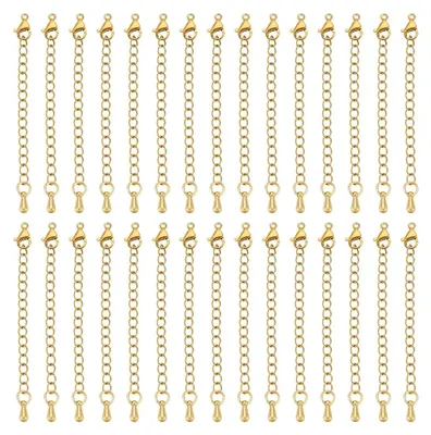 Produktbild von 30 Stück 18 Karat vergoldete Edelstahl Kettenverlängerung 59mm für Halsketten und Armbänder