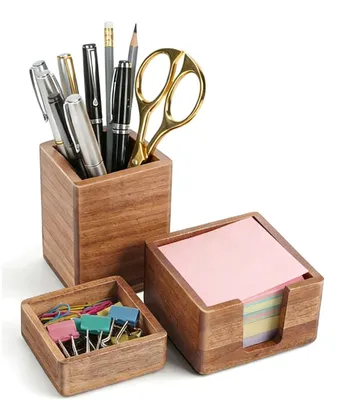 Immagine prodotto di Set di organizer da scrivania 3-in-1: portapenne, portanotizie e dispenser per graffette