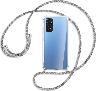 Produktbild von Handykette Backcover-Schutzhülle mit Band (Metall silberfarben) für Xiaomi Redmi Note 11S 4G - weiß/grau kariert