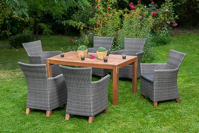 Produktbild von Merxx Gartenmöbelset "Toskana" 13tlg. - Aluminiumgestell mit Kunststoffgeflecht grau und Akazie - 50415-262