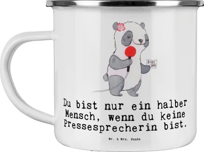 Produktbild von Mr. & Mrs. Panda Emaille Tasse Pressesprecherin Herz - Weiß - Geschenk, Teetasse, Pott, Haferl, becher