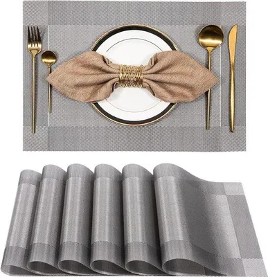 Produktbild von Famanu Platzset 6 Stück, waschbar, rutschfest, 45 cm x 30 cm, grau, PVC, hitzebeständig