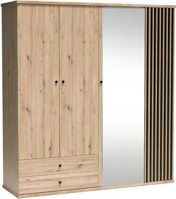 Produktbild von Minio, Drehtüreschrank "CALI 24", Kleiderschrank, 200 cm, Lamellen, Artisan Eiche / Schwarze Farbe